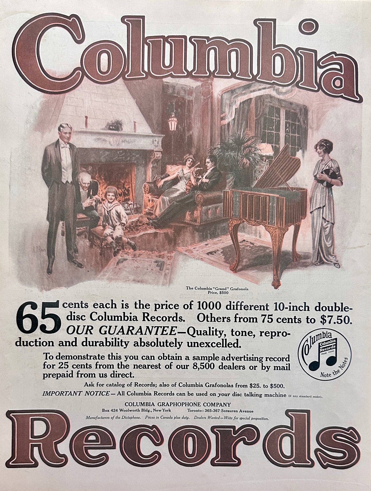 1914 Columbia Records 65 Cents each Ad #1815