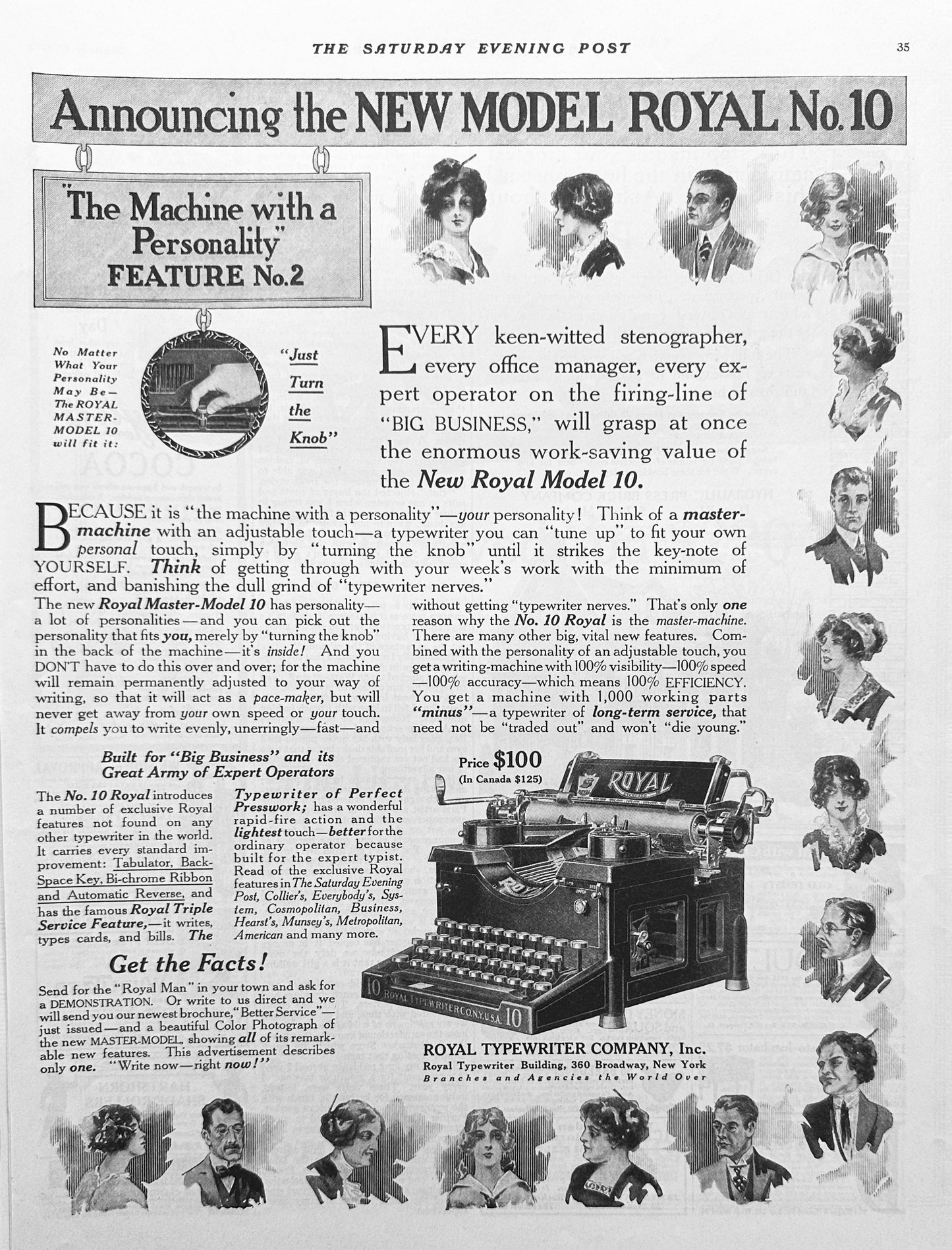 1914 - Amazing Full Page Ad for Royal No. 10 Typewriter Ad #1818