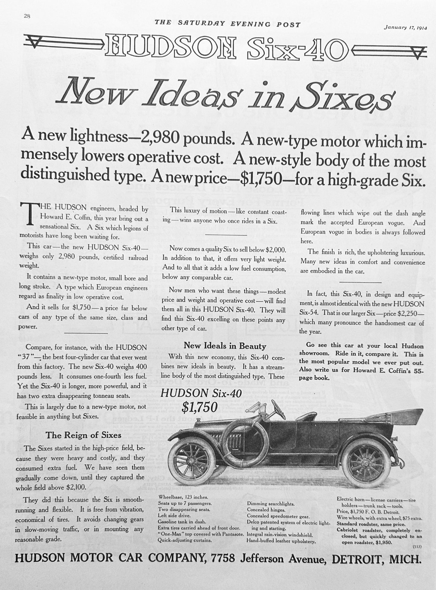 1914 - Hudson Six-40 New Ideas in Sixes Ad #1820