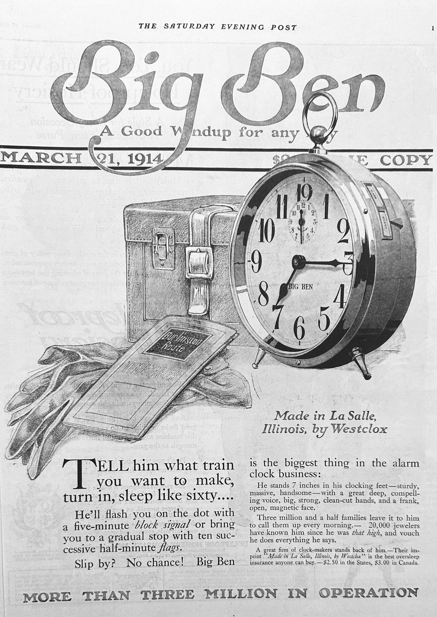 1914 -Big Ben Alarm Clock by Westclox Ad #1822