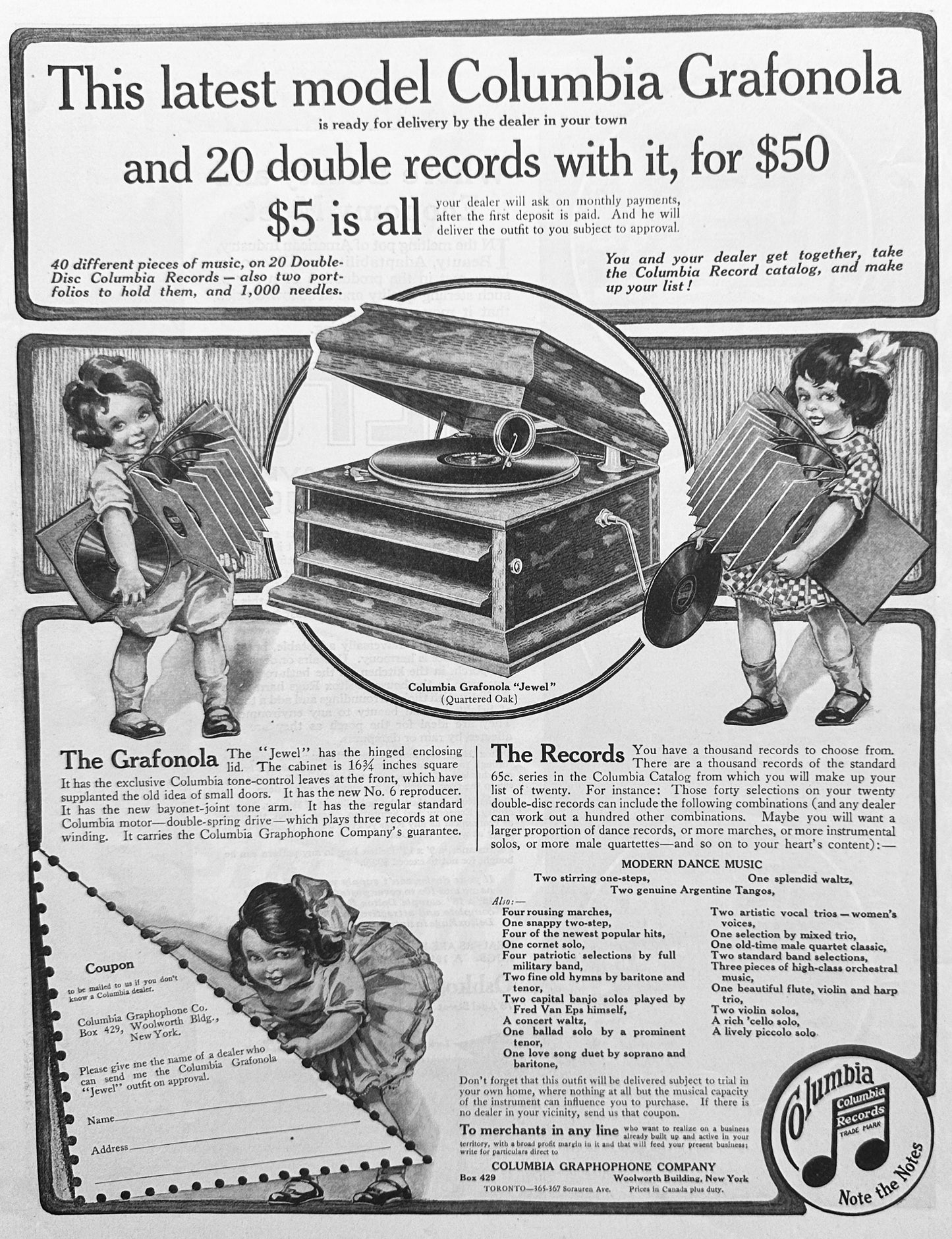 1914 Columbia Grafonola and 20 Double Records Ad #1829