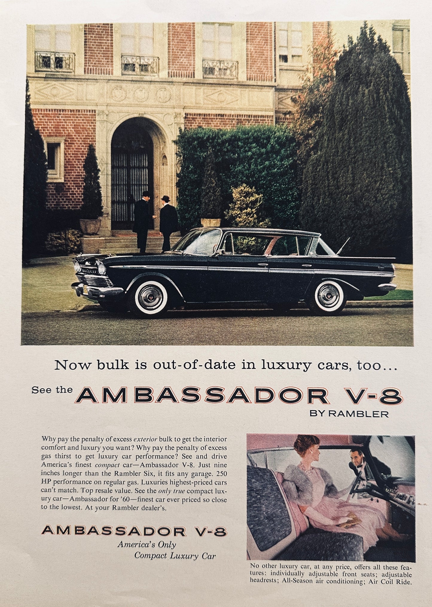 1960 Rambler Ambassador V-8 Black with Pink Interior Luxury Car Promo Ad A14