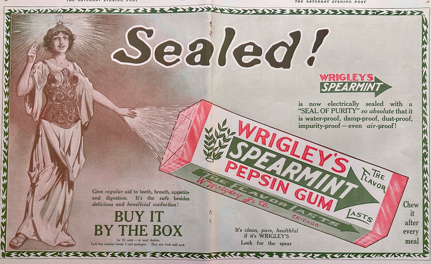 1914 Centerfold Wrigley's Spearmint Flavor Chewing Gum Ad #1830