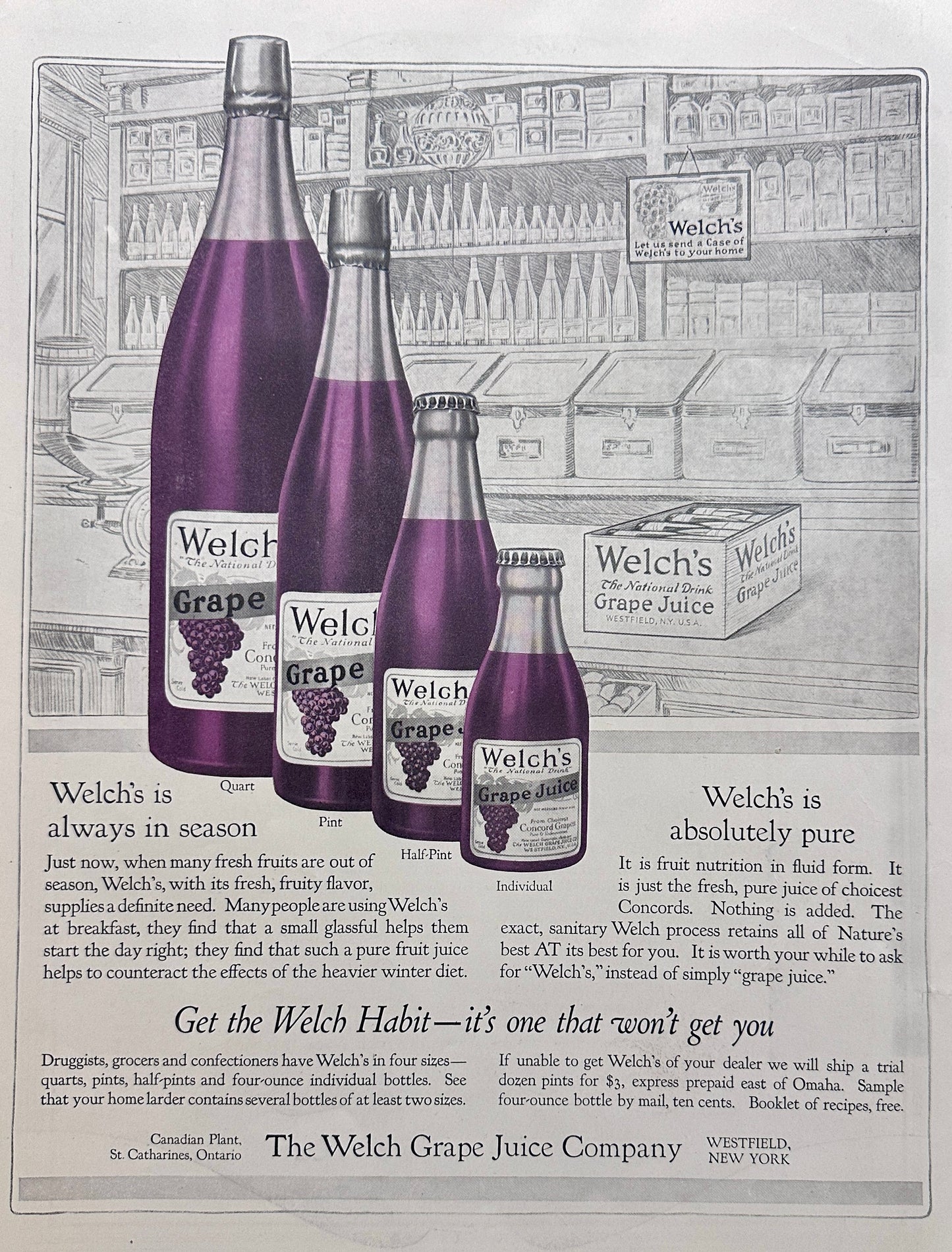 1915 Colorized Welch's Grape Juice Co Ad #1838