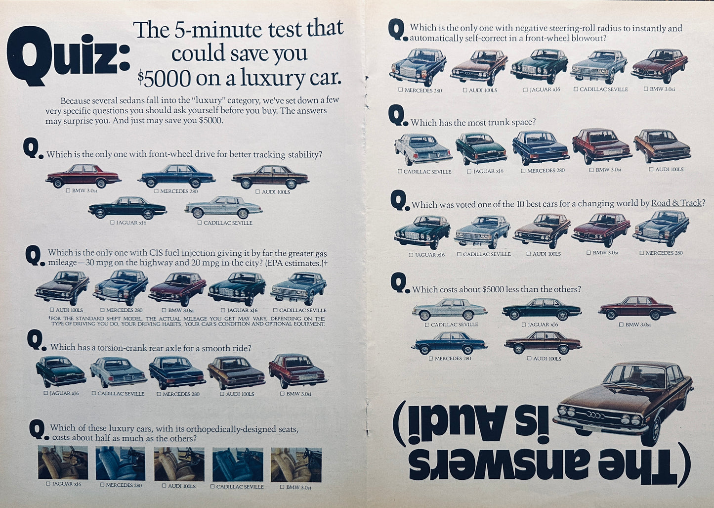 1975 Audi Question and Answer Centerfold Magazine Centerfold Ad - Staged as a Quiz A16