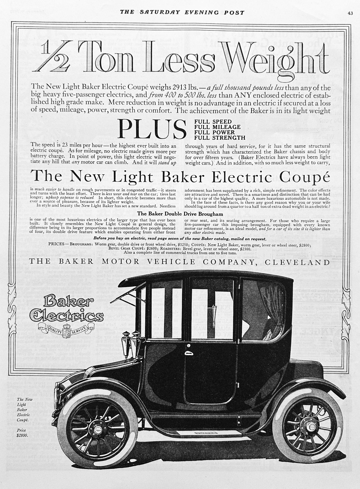 1915 New Light Baker Electric Coupe - Cleveland, OHIO Ad #1835