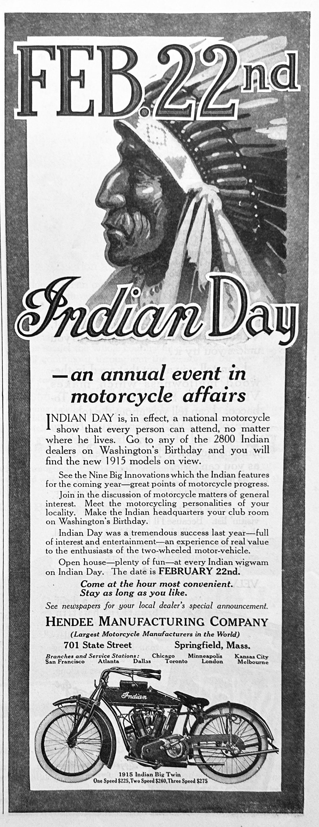 1915 Indian Motorcycle Original Ad # 1844