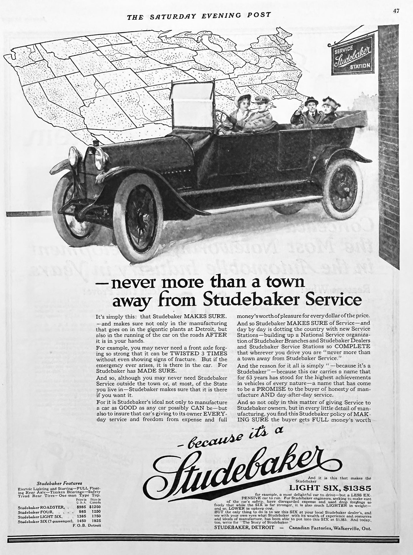 1915 Studebaker Light Six - Never more than a Town Away Ad #1849