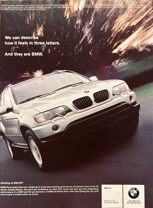 2003 BMW X5 SPORT ACTIVITY VEHICLE Magazine Ad A30
