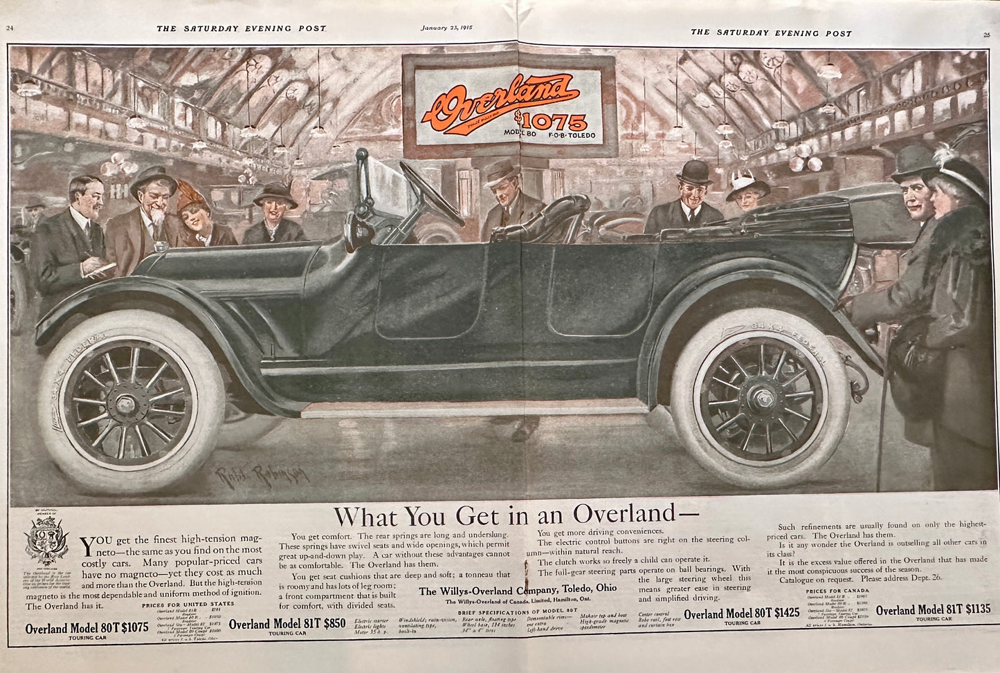 1915 Glorious Overland Centerfold Ad Models 80T & 81T Ad # 1859
