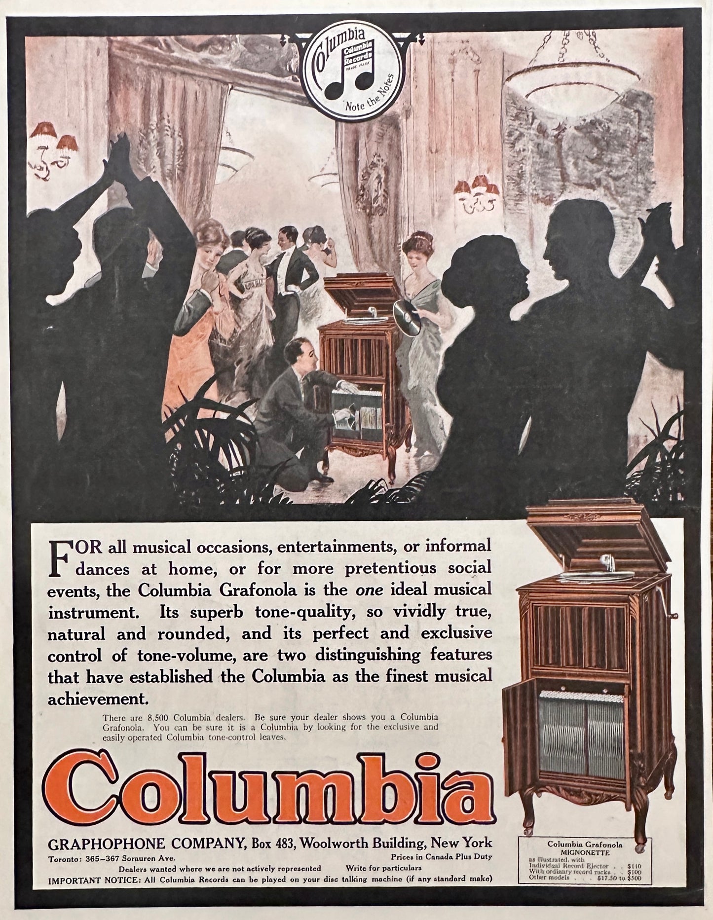 1915 Columbia Grafonola Mignonette Model Ad #1855