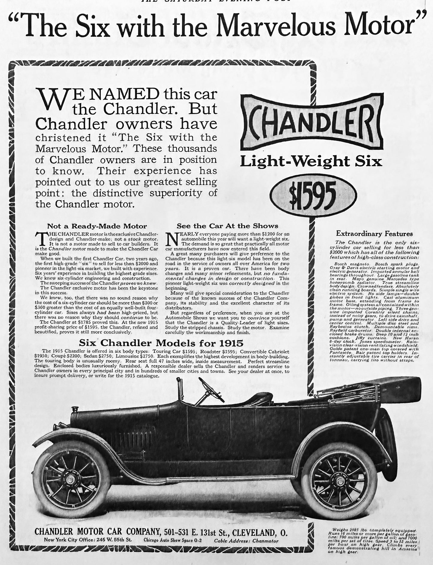 1915 Chandler Six With the Marvelous Motor - Ad #1857
