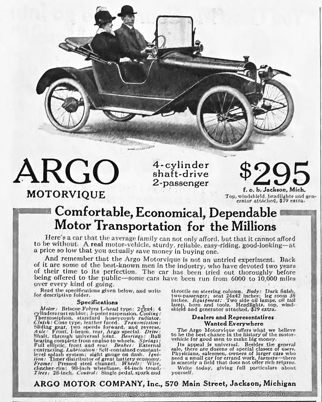 1915 ARGO MOTOVIQUE - Extremely Rare Forgotten Marque - Ad # 1858