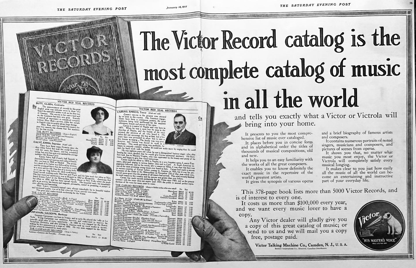 1915 Centerfold Ad for Victor Record Catalog Ad #1860