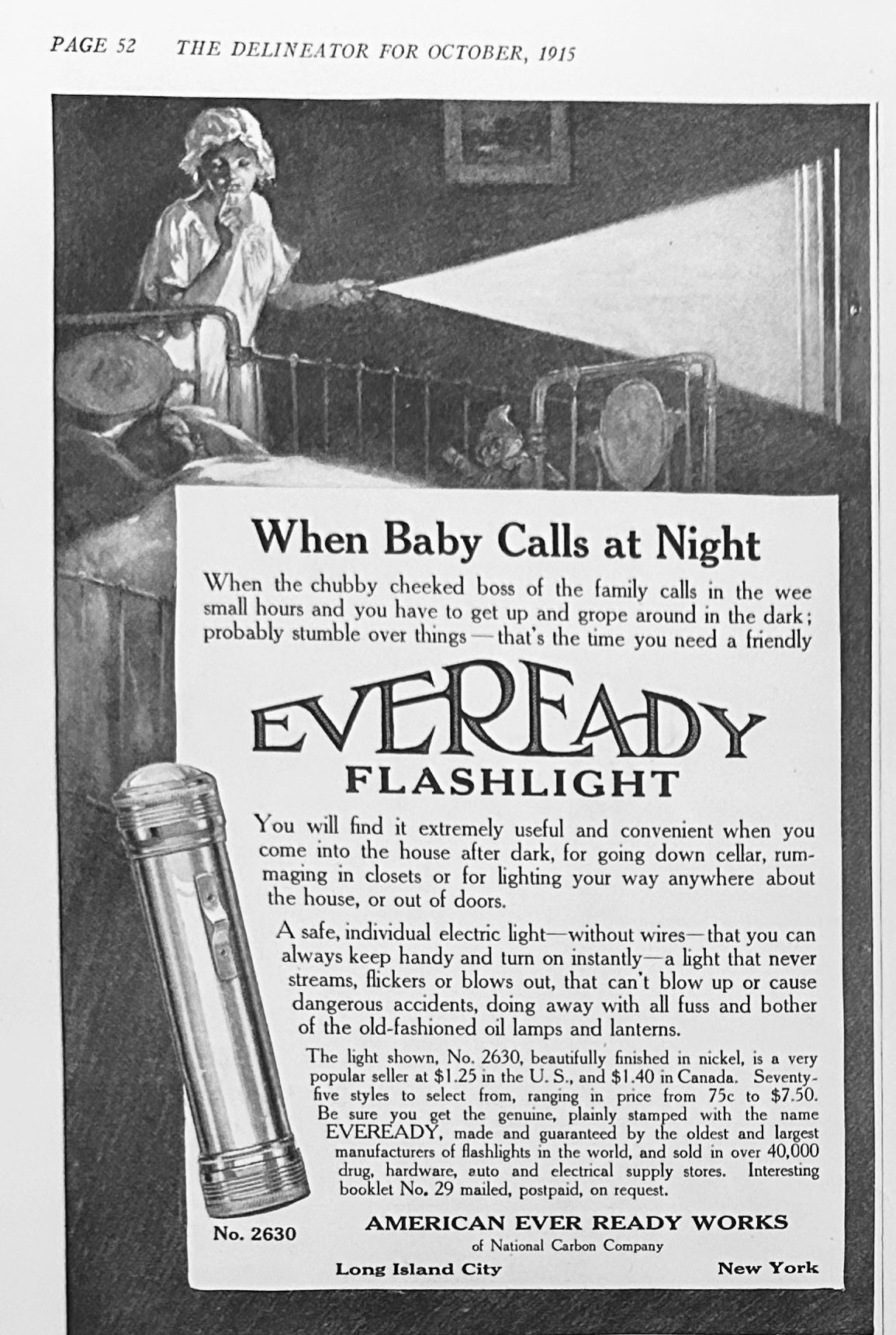 1915 Eveready Flashlights When Baby Calls at Night Ad #1862
