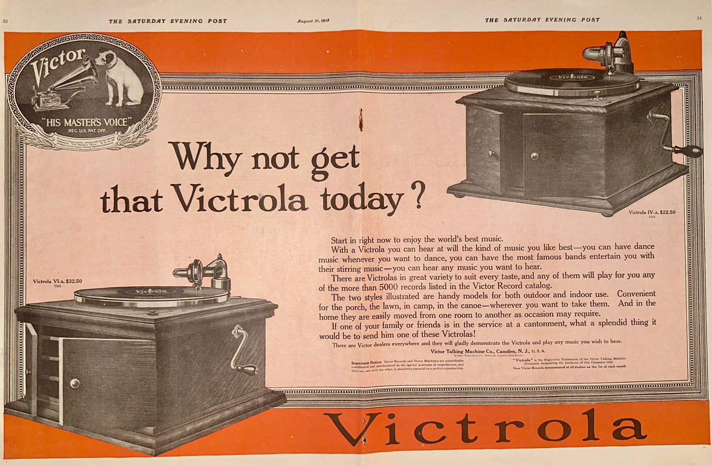 1918 Centerfold Victor-Victrola Colorized Ad #1878