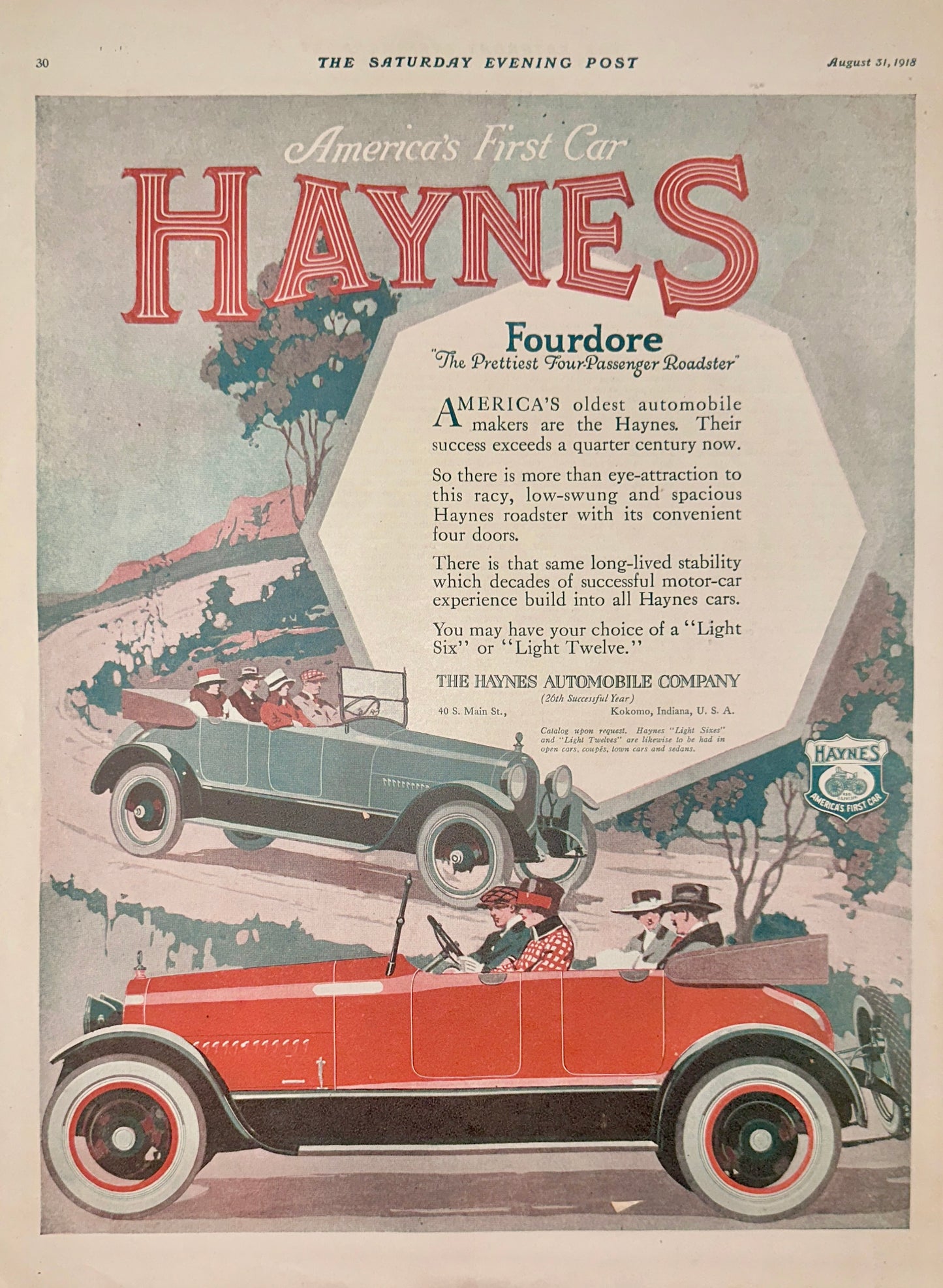 1918 Haynes Fourdore Roadster - Kokomo, IN Ad #1877