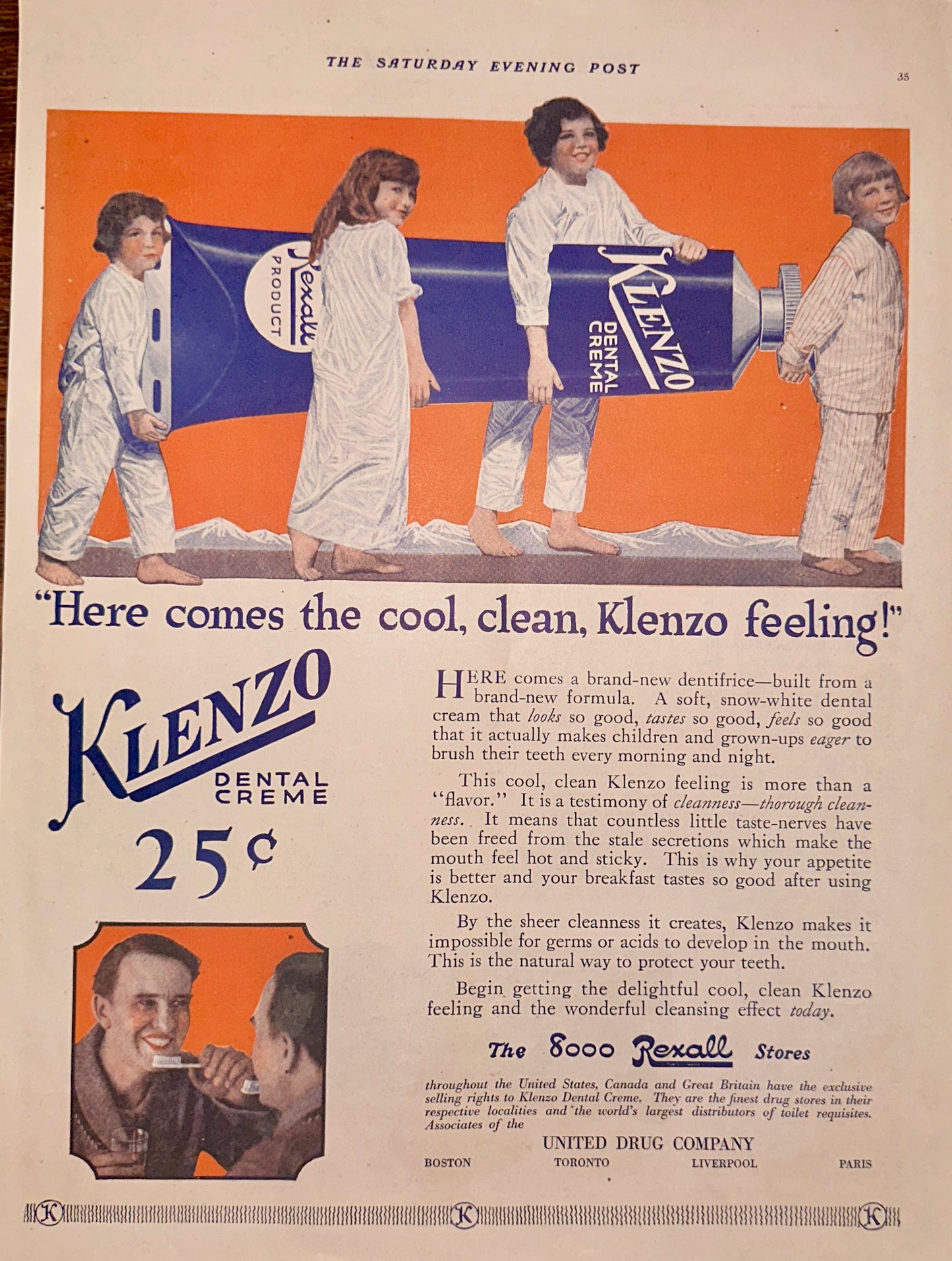 1918 Rexall - Klenzo Dental Creme - Wonderful Graphics! Ad #1875
