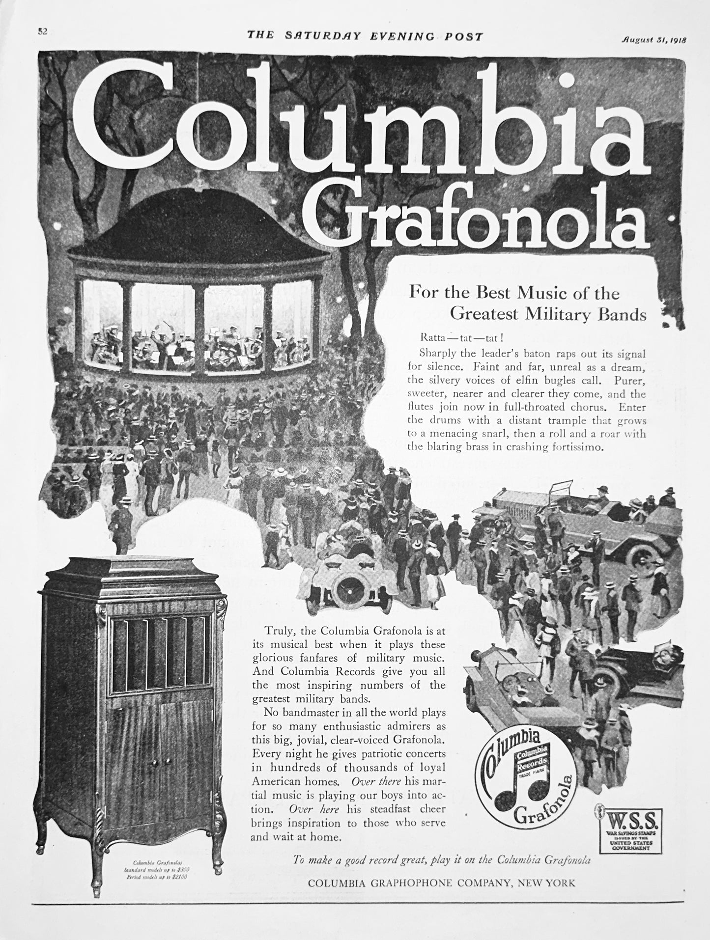 1918 Columbia Grafonola Best Music Of Greatest Military Bands Ad #1869