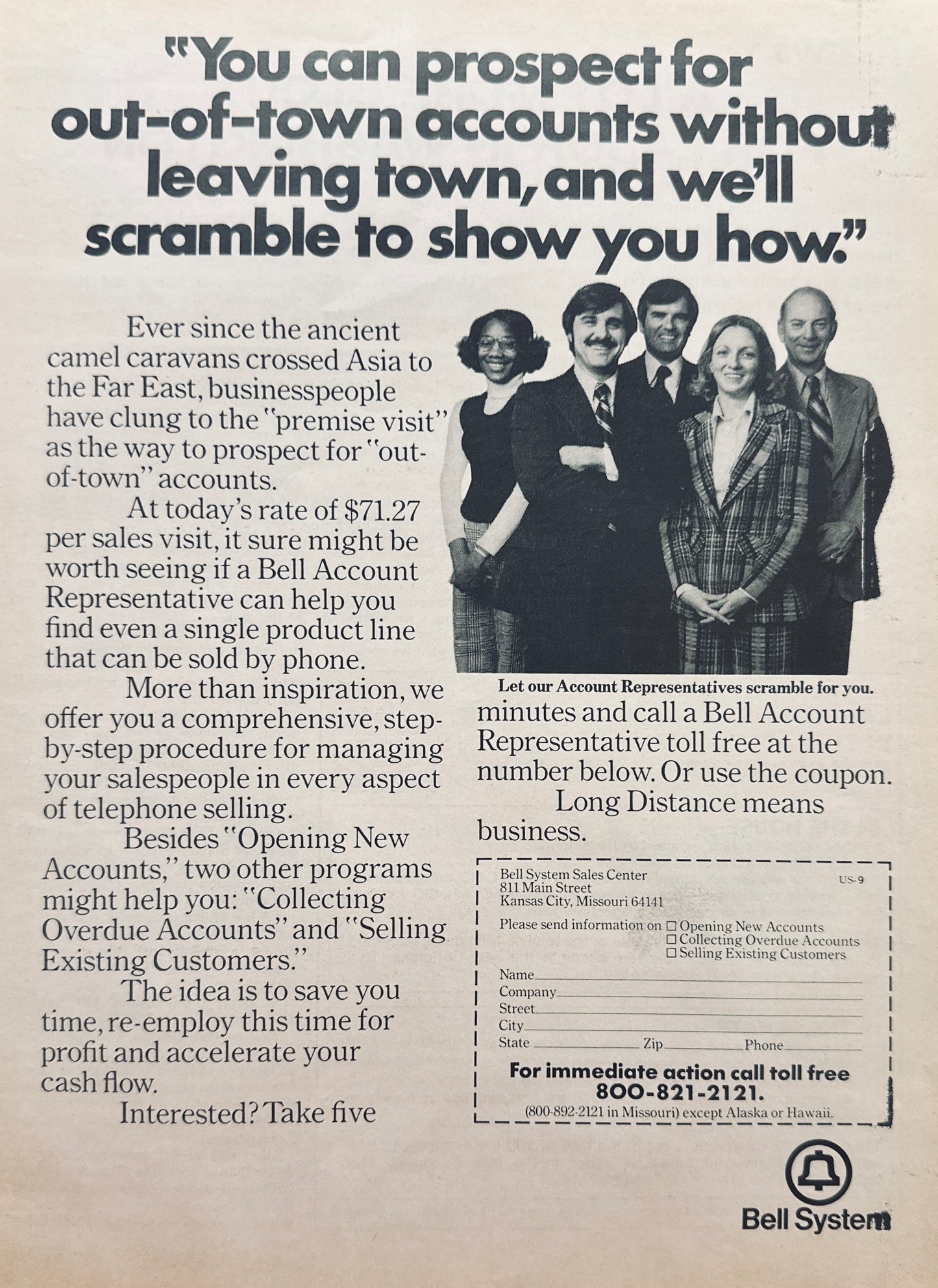 1975 Bell Telephone System - Prospect for out of town accounts - Magazine Ad