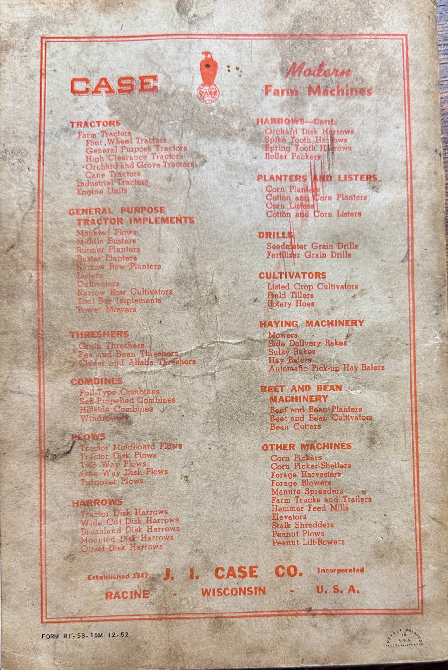 1953 CASE Tractor Model VA Series Operator's Manual 6th Edition - MC-10