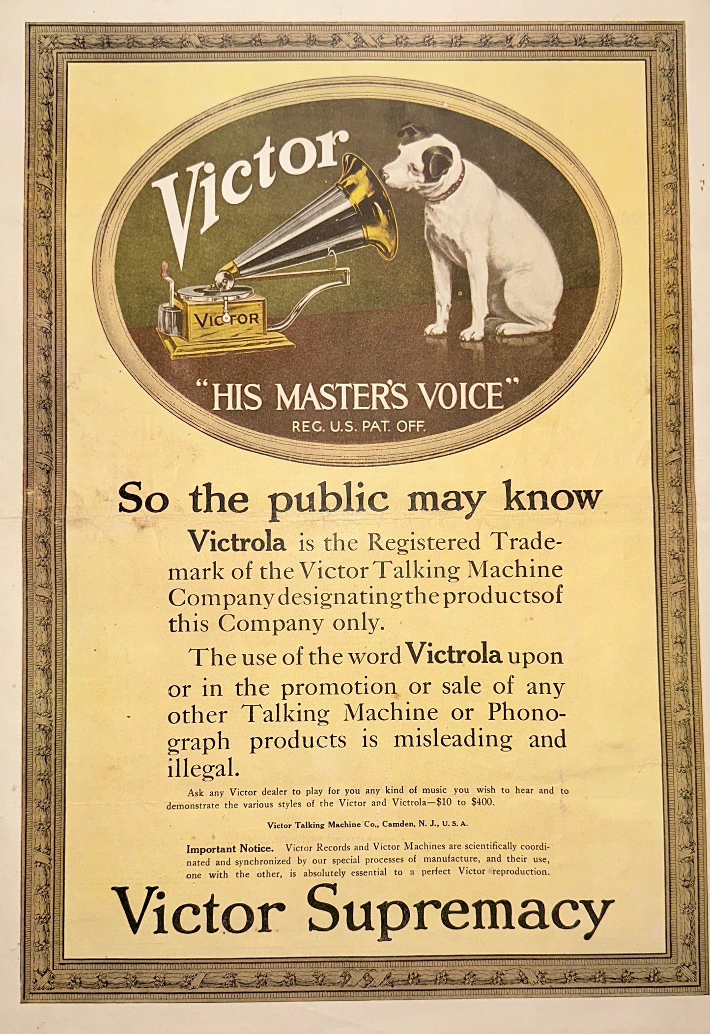 1918 Victor Supremacy - Registered Trademark Ad #1903