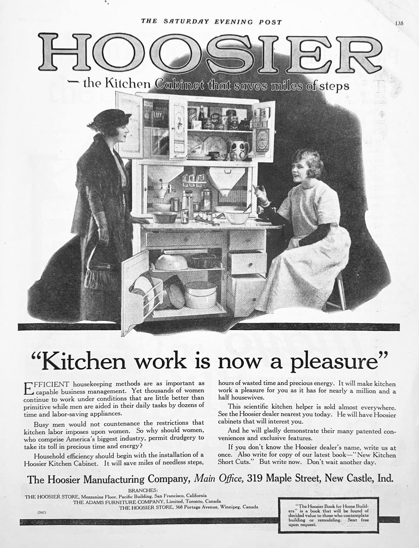 1919 Hoosier Cabinet - Hoosier Mfg Co New Castle, IN Ad #1898