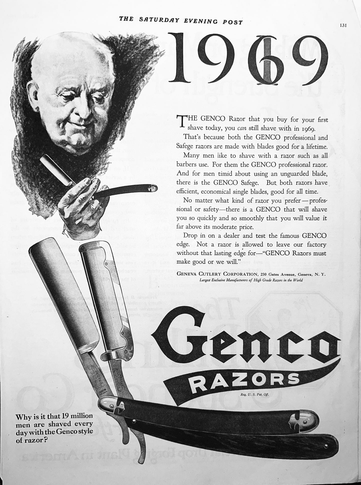 1919 Genco Straight Razors - 19 Million - Will Still be Using in 1969 - Ad #1897