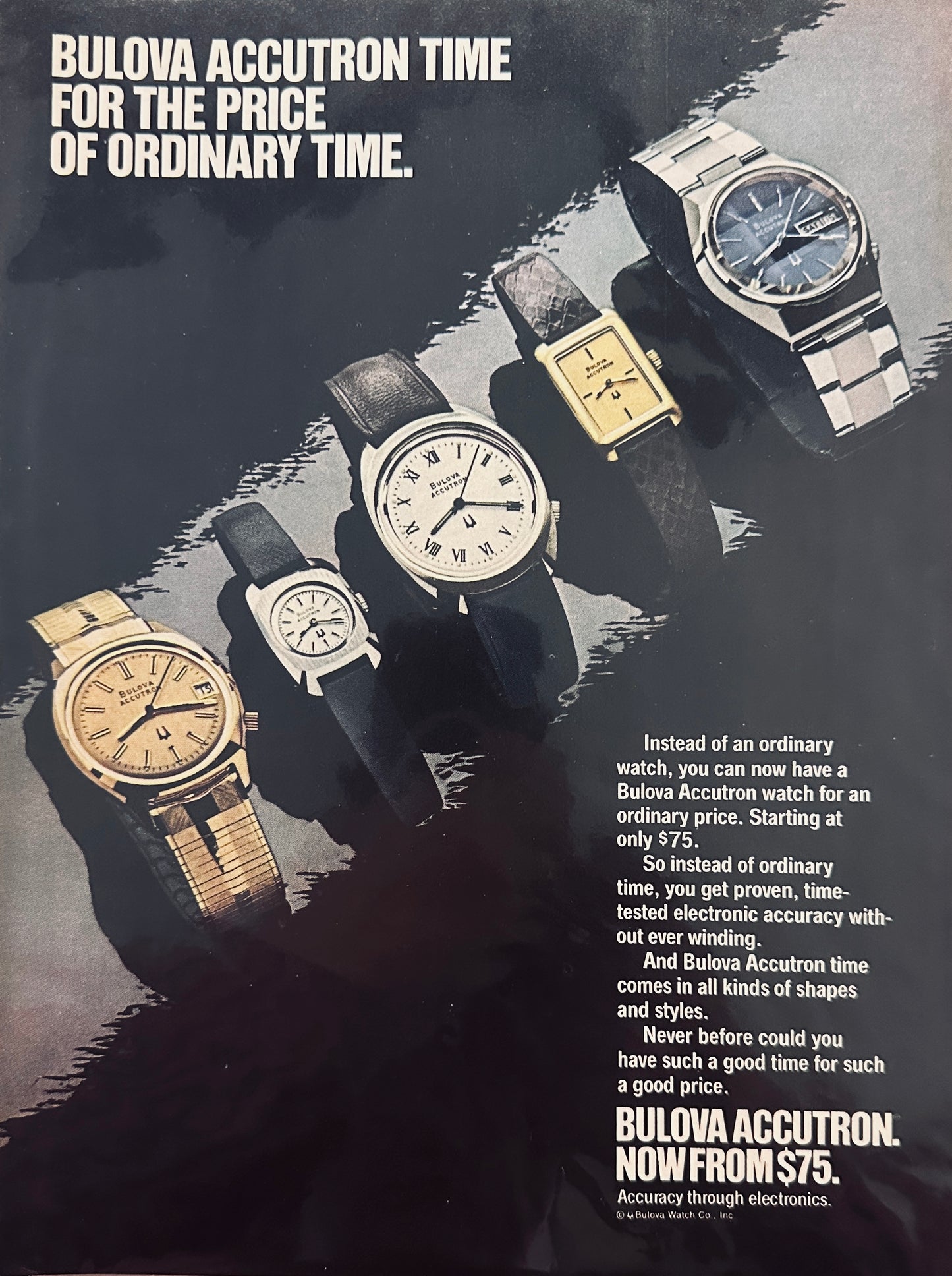 1976 Bulova Accutron Watches - 5 styles shown - Magazine Ad N136