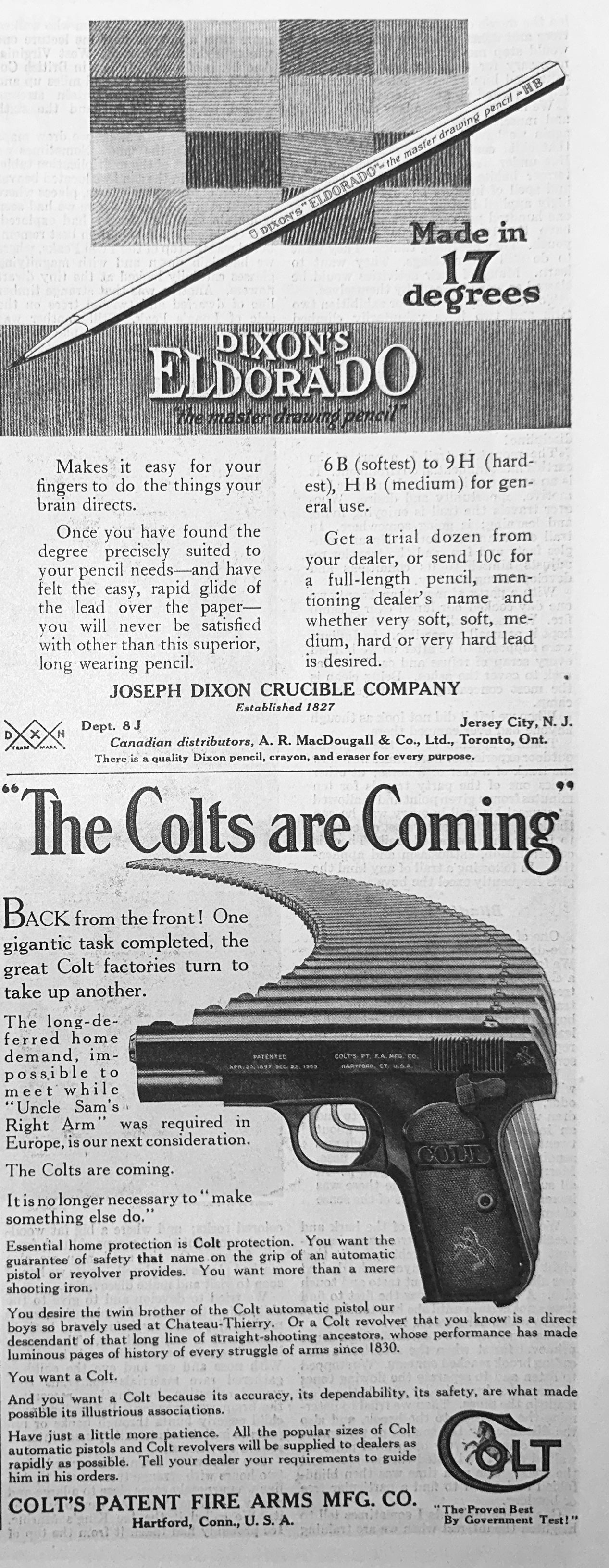1919 The Colts Are Coming & Dixon's Eldorado Pencil Ad Page #1886