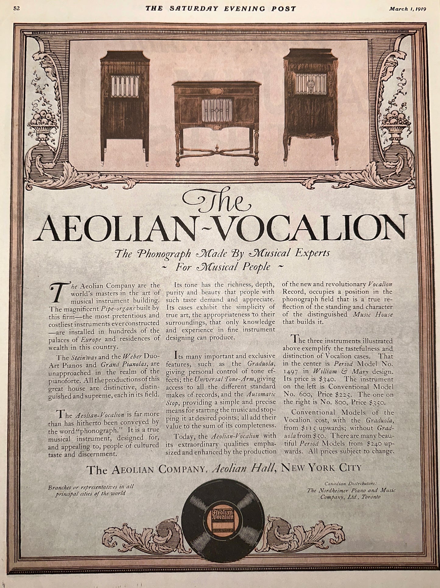 1919 Aeolian-Vocalion The Phonograph Made by Musical Experts - Ad #1885