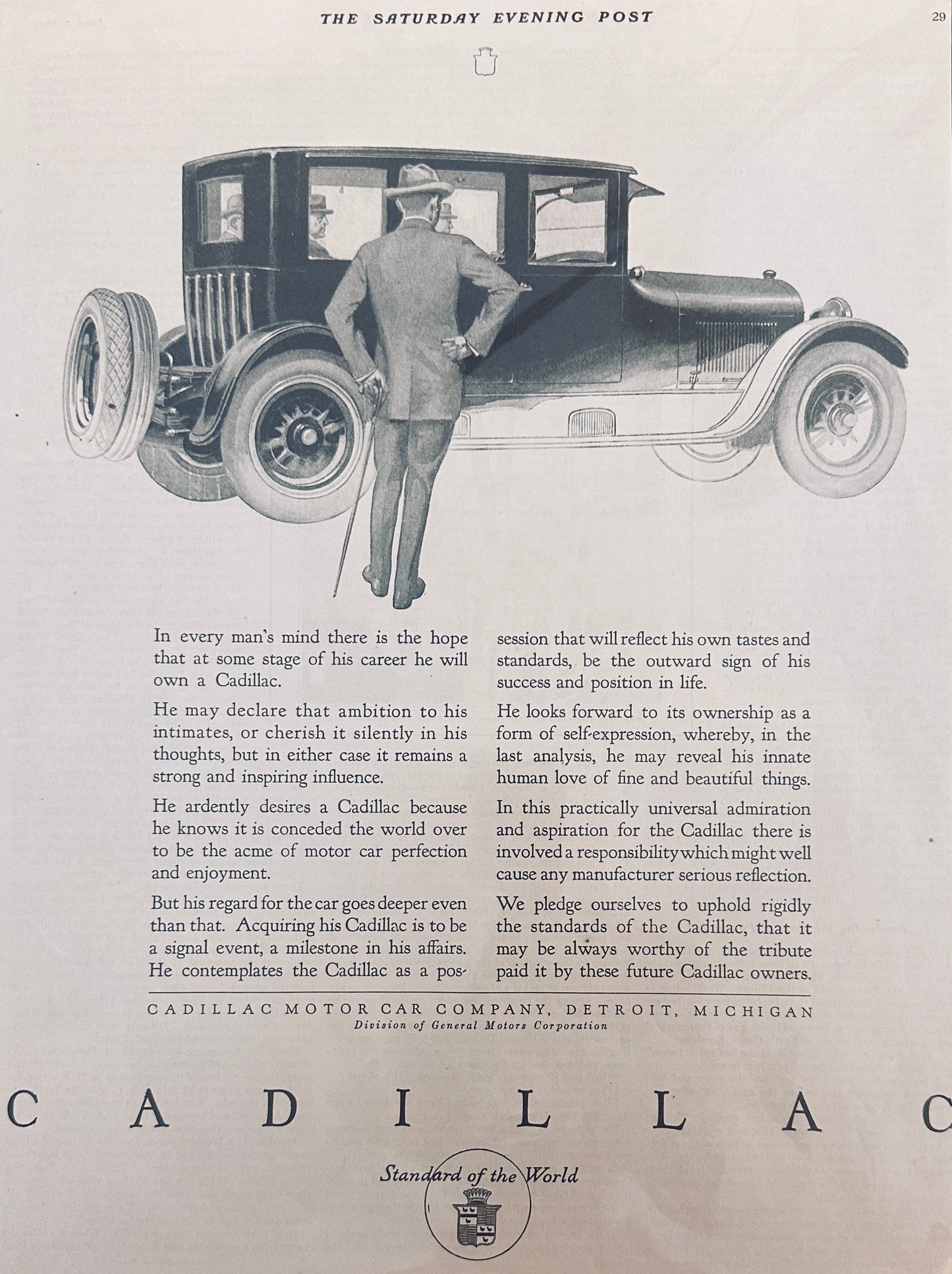 1922 Cadillac - The epitome of cars- A sign a person has truly achieved! - Magazine Ad