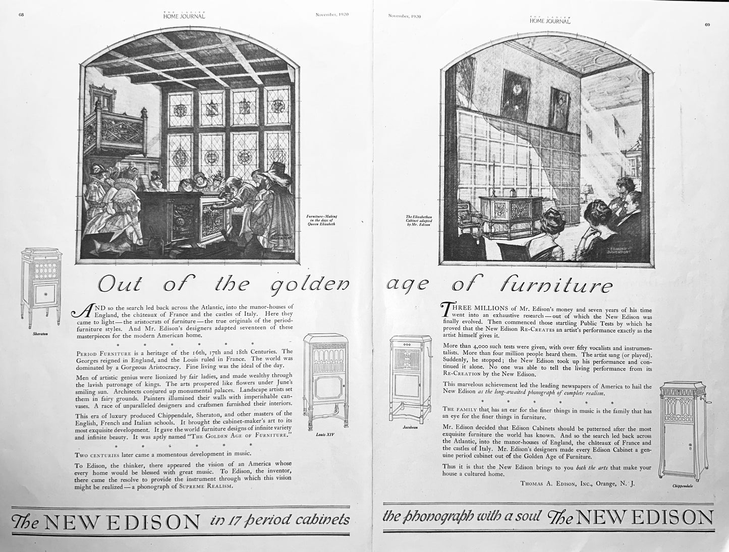 1920 Large 2-Page Edison Floor Model Phonographs Ad #1910