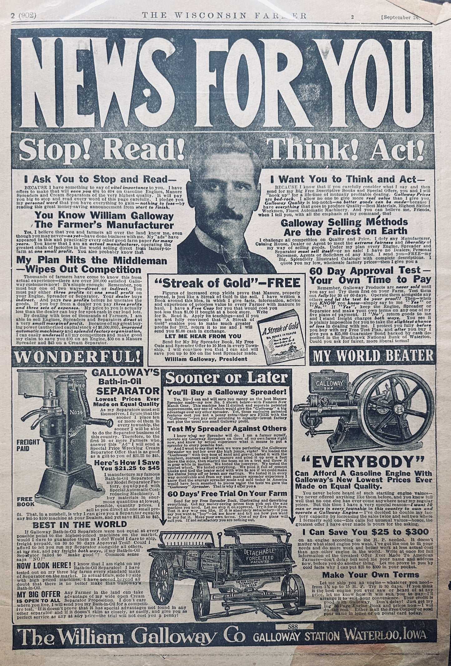 1912 Galloway Catalog of Farm Equipment Waterloo, IA Ad #1914