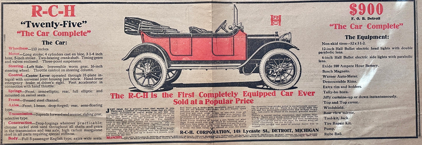 1912 RCH "Twenty-Five" The Car Complete - Forgotten Automobile Marque Ad #1916