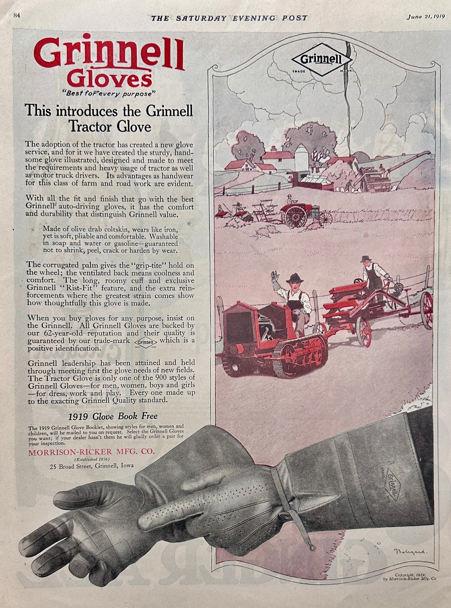 1919 Grinnell Gloves - Grinnell, Iowa - The Tractor Glove Ad #1930