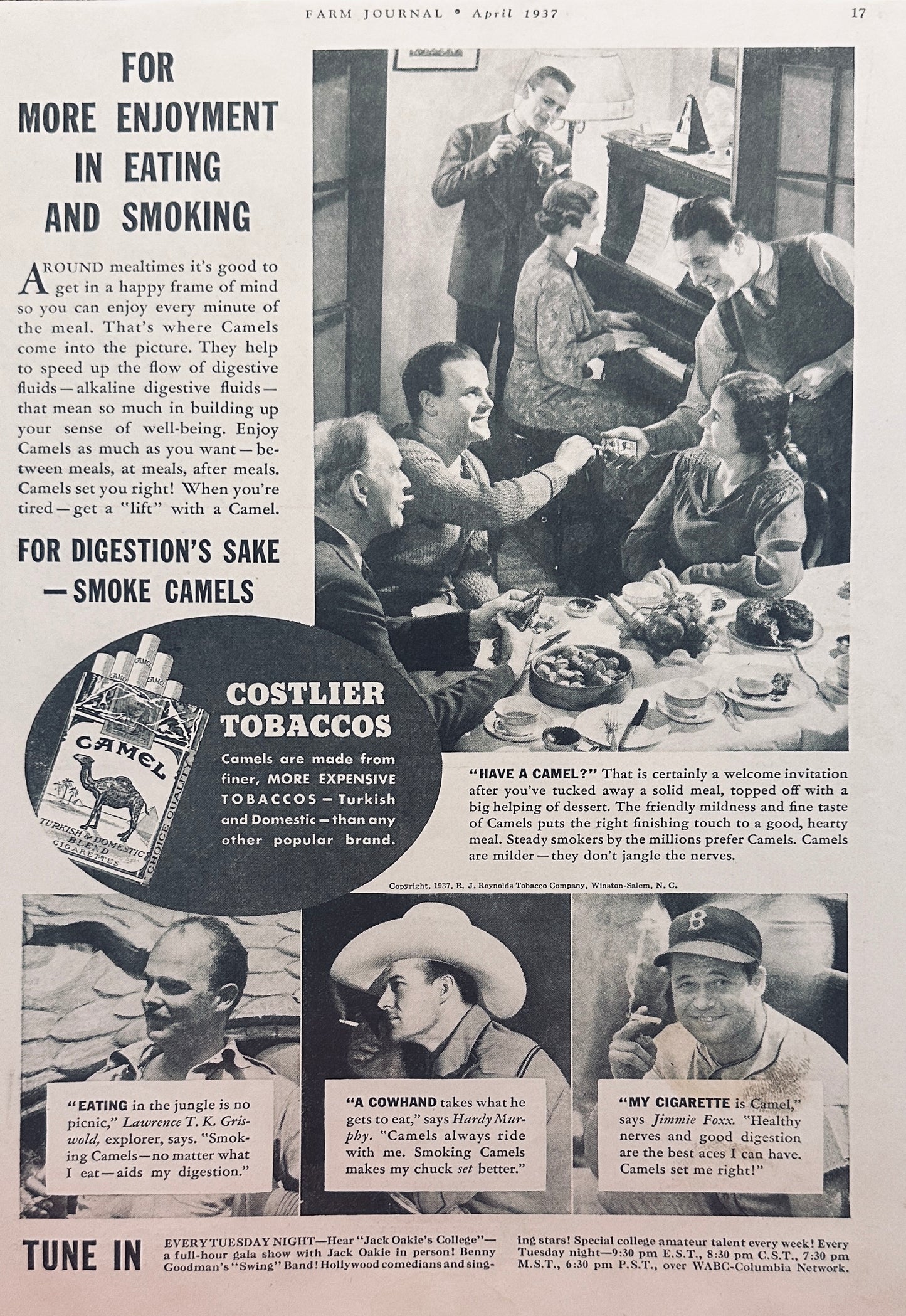 1937 - Smoke Camels to Improve your Digestion?? Magazine Ad