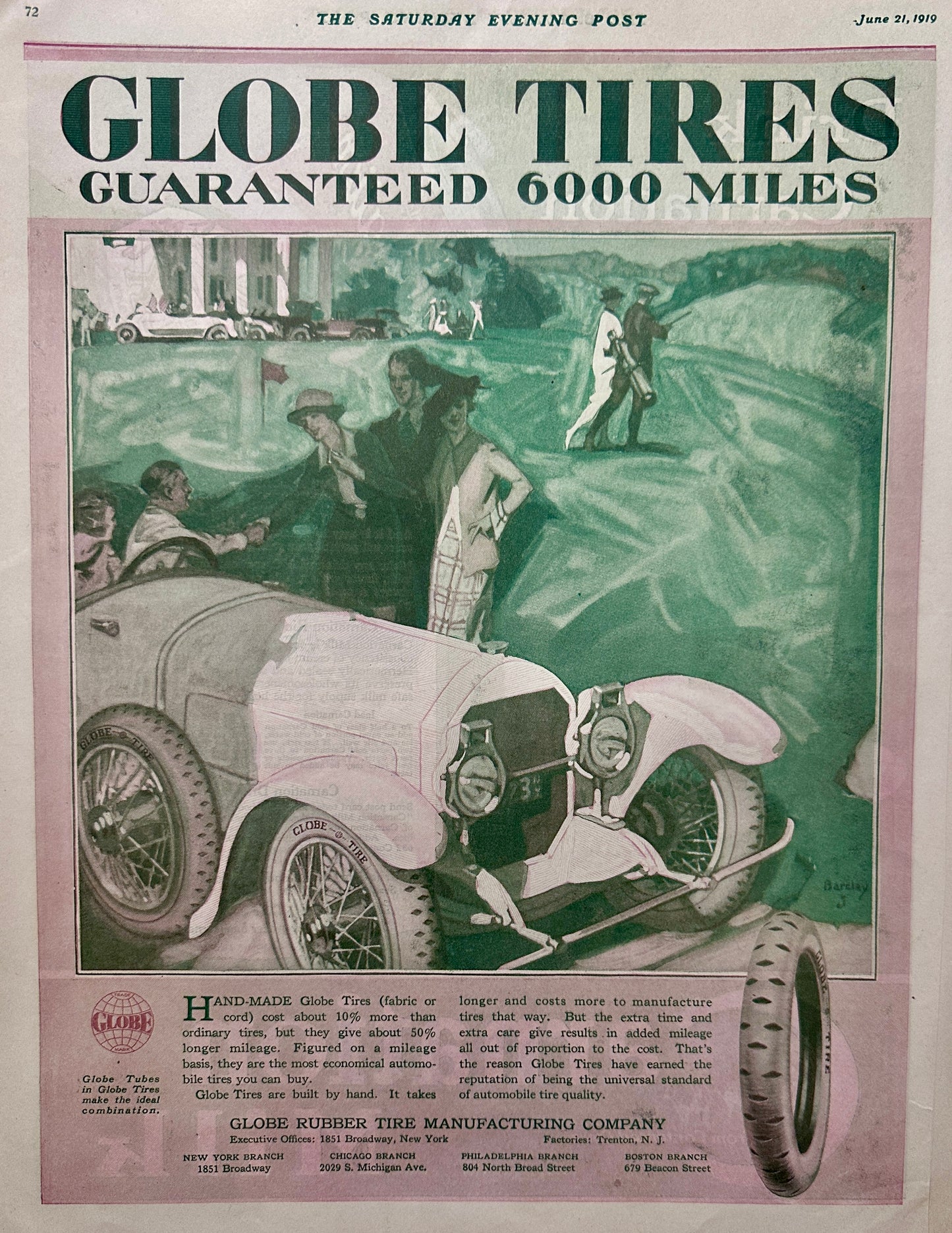 1919 Globe Tires - Guaranteed 6000 miles! Classic Ad #1932