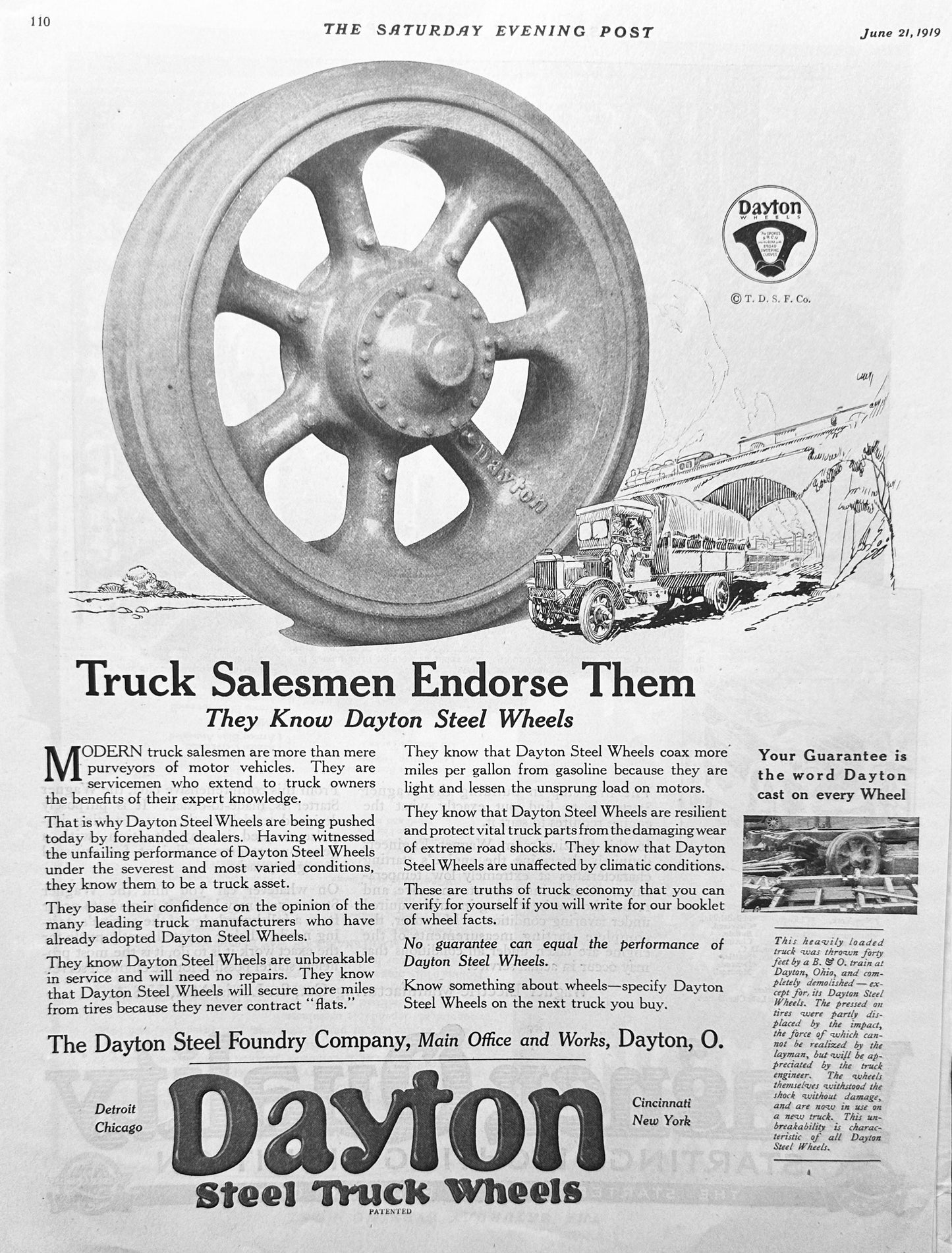 1919 Dayton Steel Wheels - Truck Salesmen Endorse Them - Ad # 1937