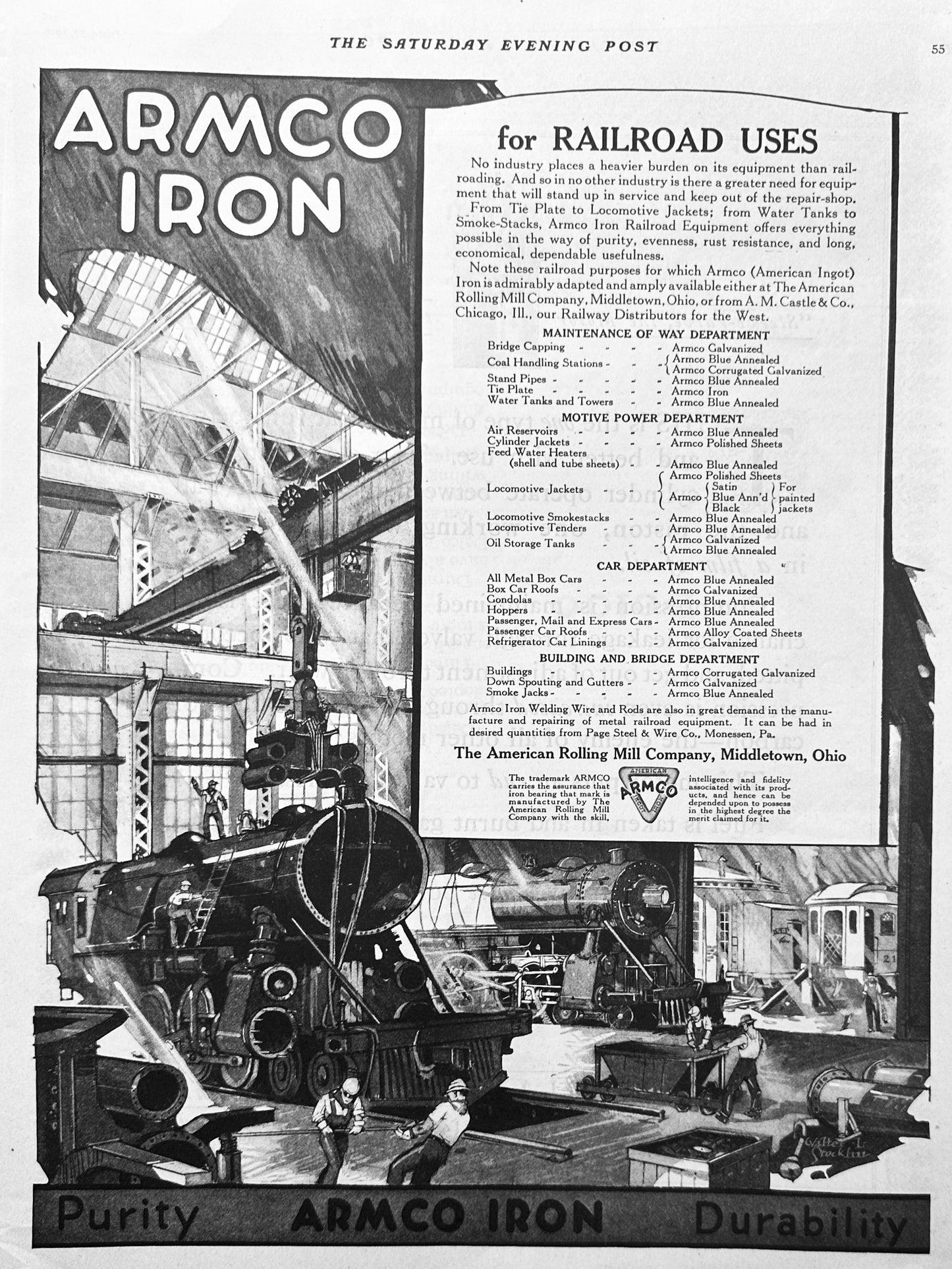 1919 ARMCO IRON for Railroad Uses - Middletown, Ohio - Ad #1938