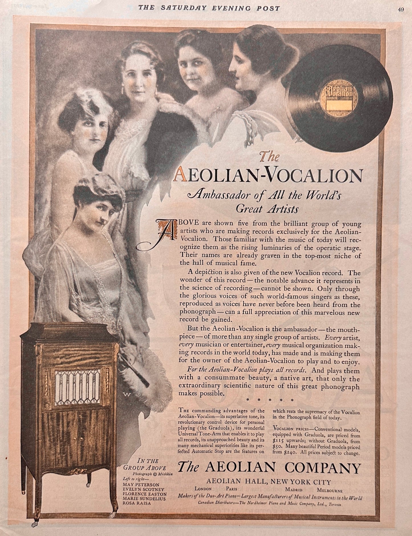 1919 Aeolian-Vocalion - Ambassador of All the World's Great Artists - Ad #1940