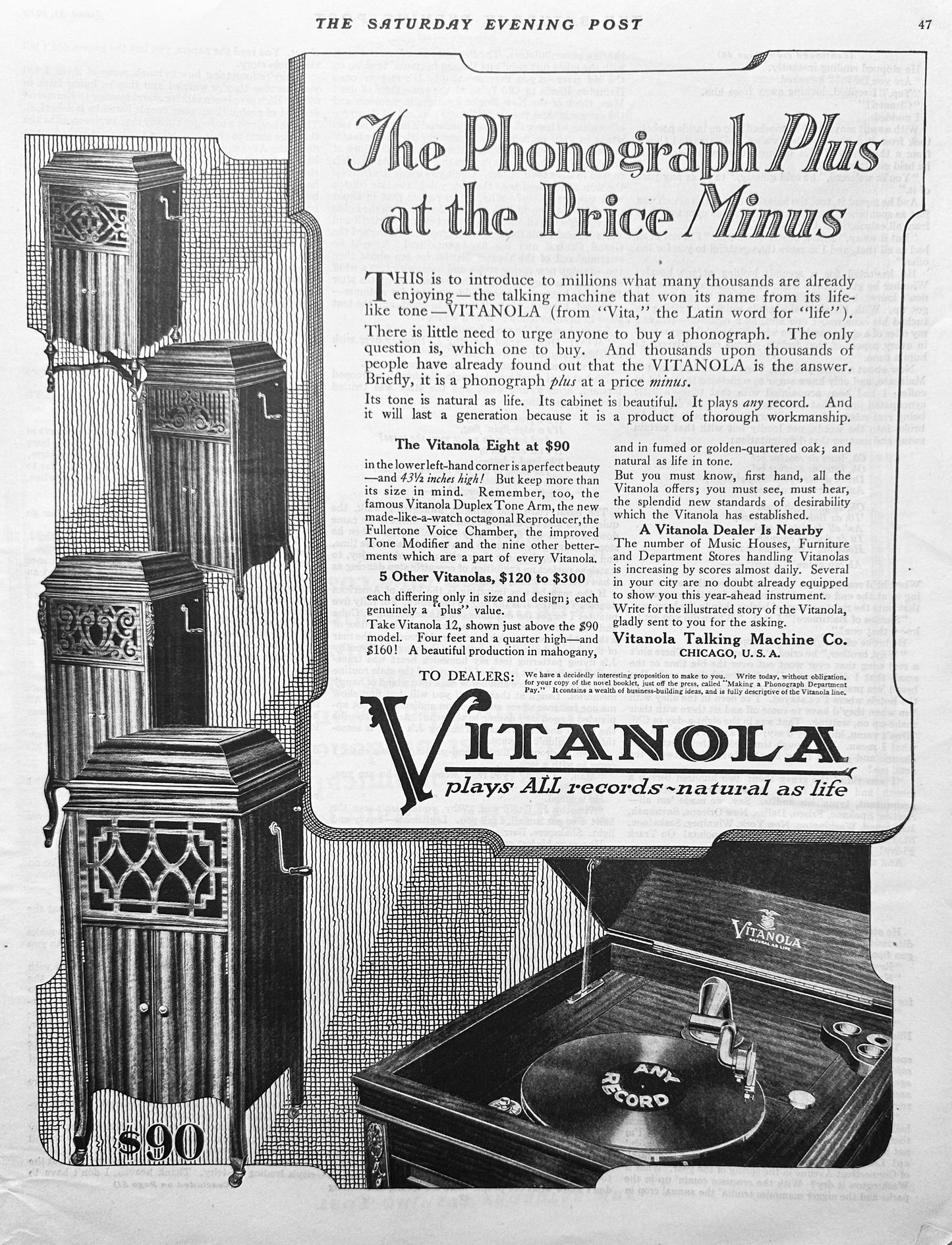 1919 Vitanola Talking Machine Co - Chicago IL Four Players Shown Ad #1942