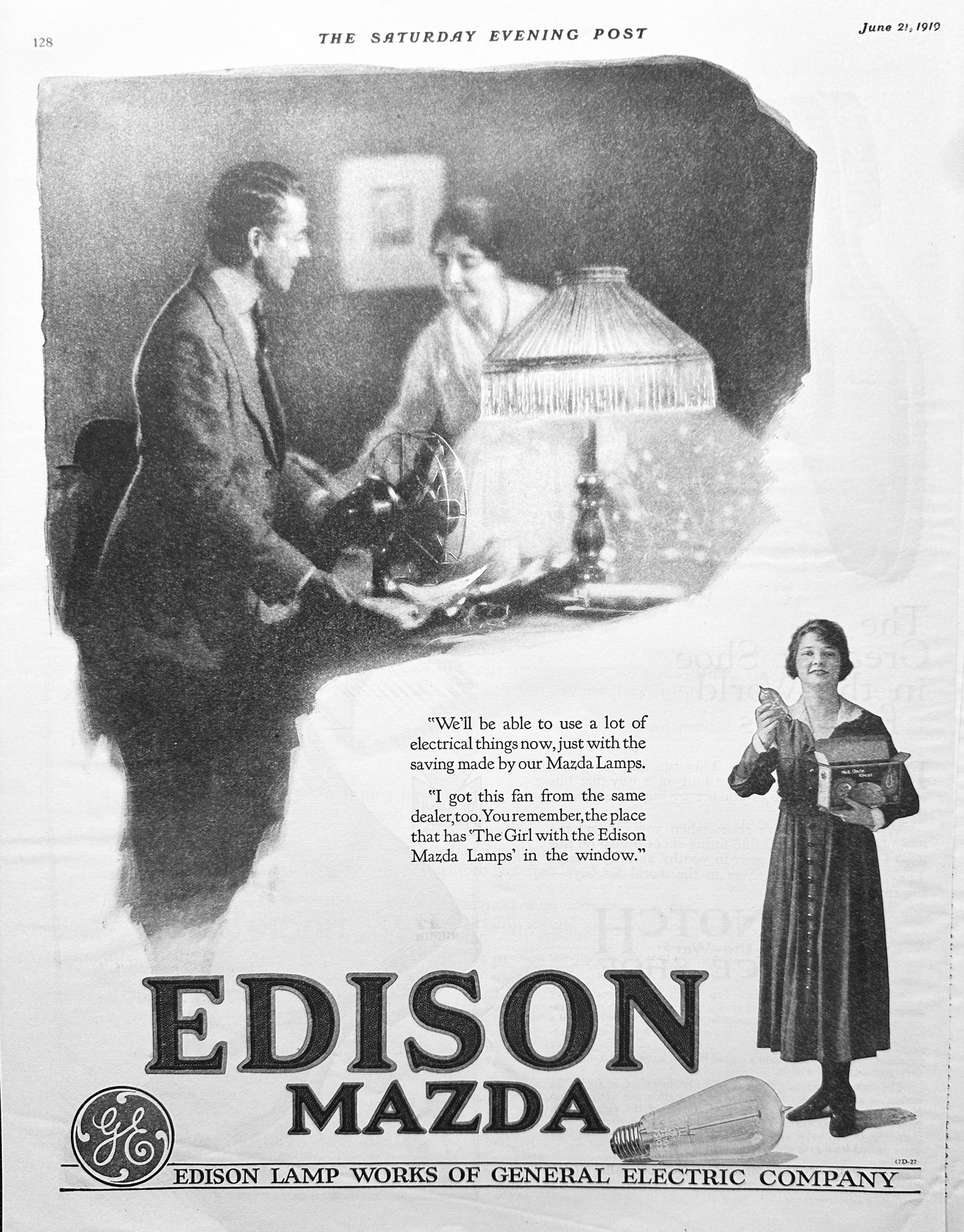 1919 Edison Mazda Lamps Division of General Electric Ad #1947