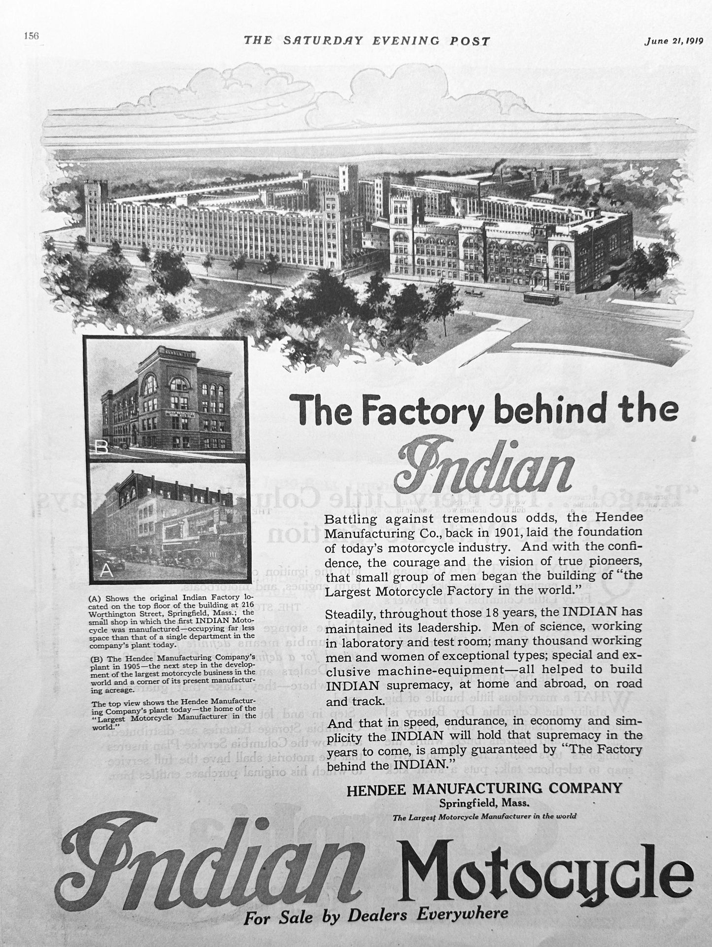 1919 Indian Motorcycle - Hendee Manufacturing Co Springfield, MA Ad #1955