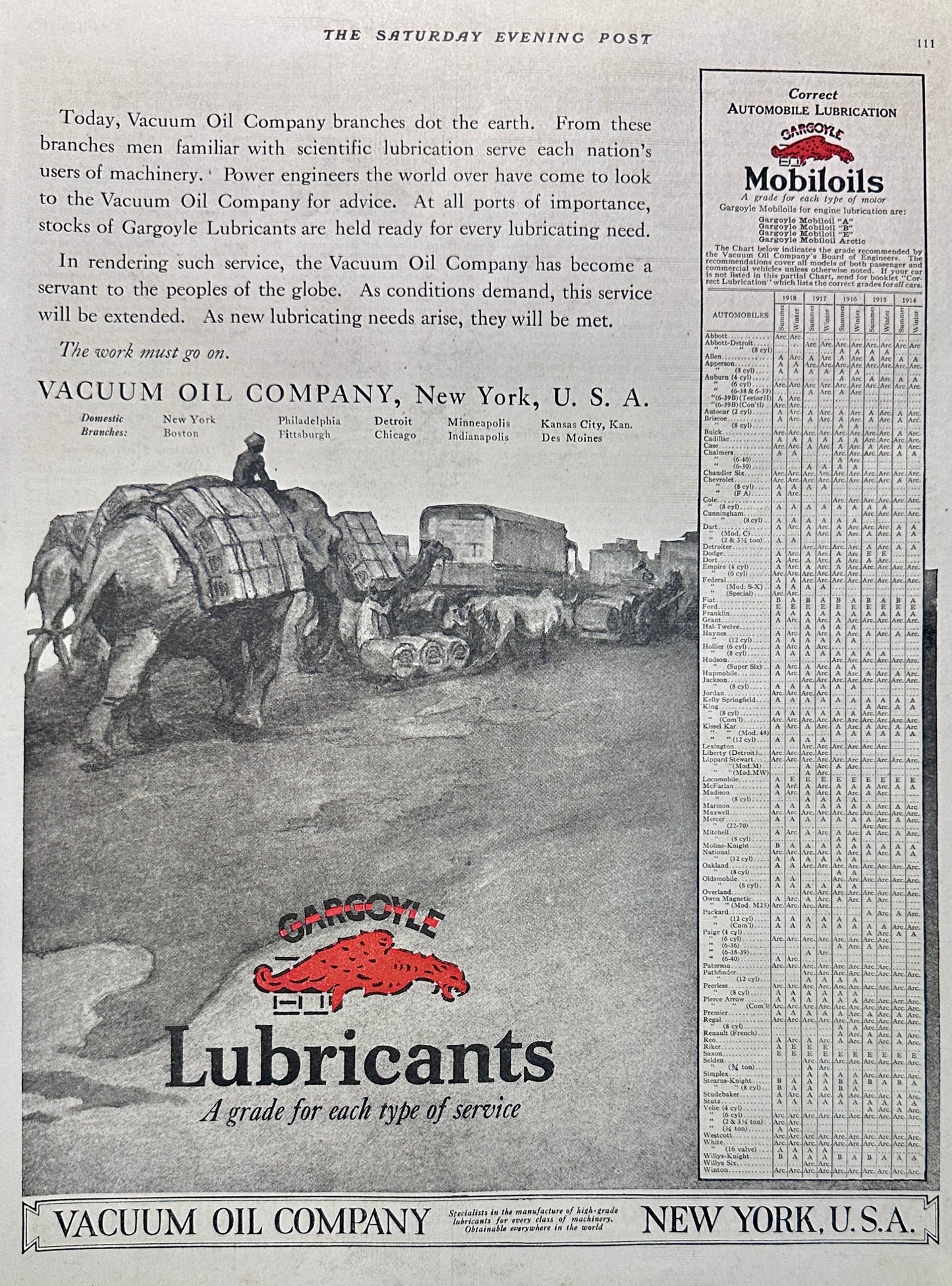 1919 Gargoyle Mobiloils Vacuum Oil Company Lubricants - Ad #1988