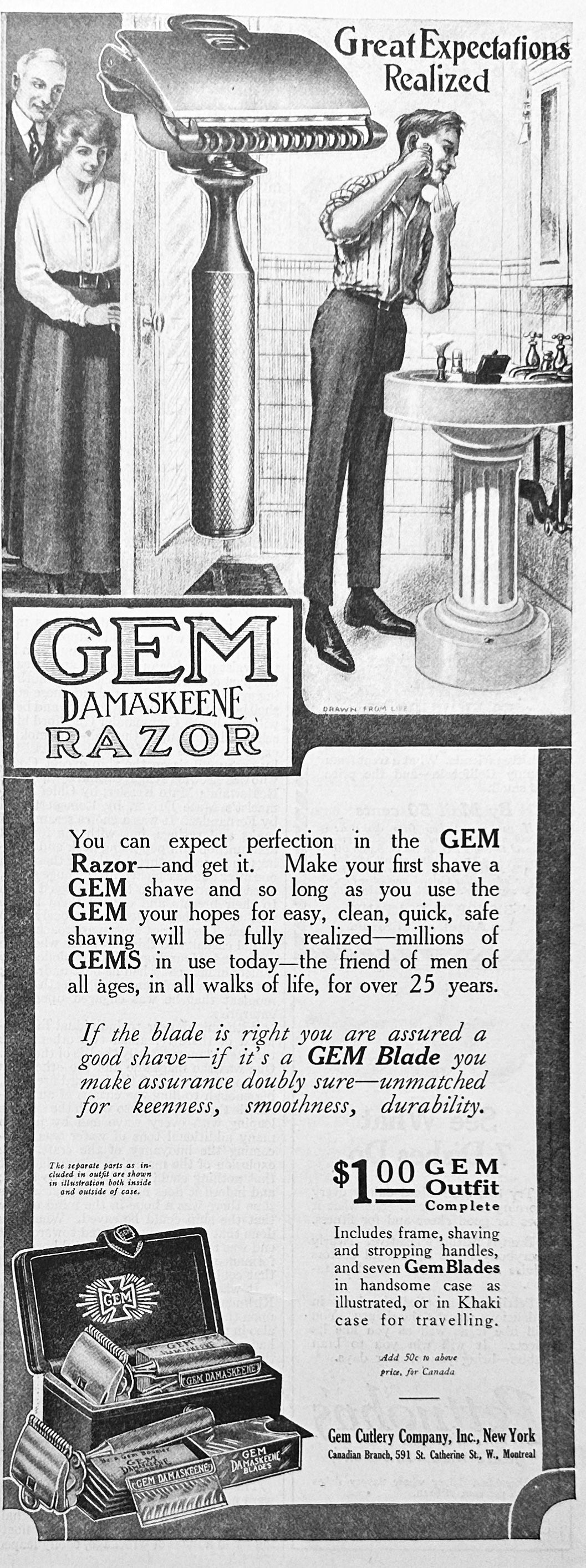 1919 Gem Damaskeene Razor - Gem Cutlery Co. New York. Ad #1986