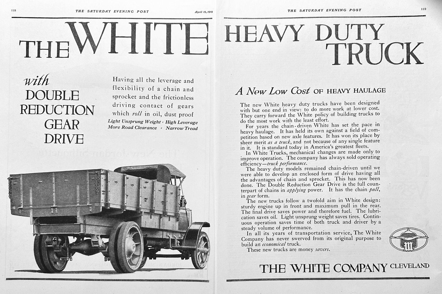 1919 The White Heavy-Duty Truck - Predecessor to 18 Wheelers - Ad #1985