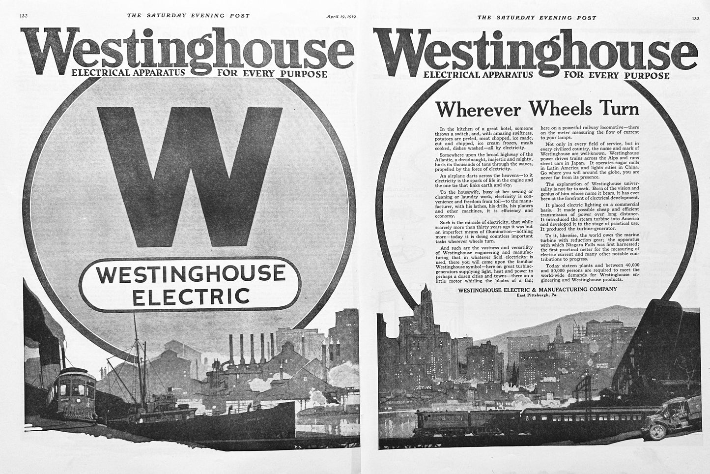 1919 2-Page Ad Westinghouse Electrical Apparatus East Pittsburg - Ad #1979
