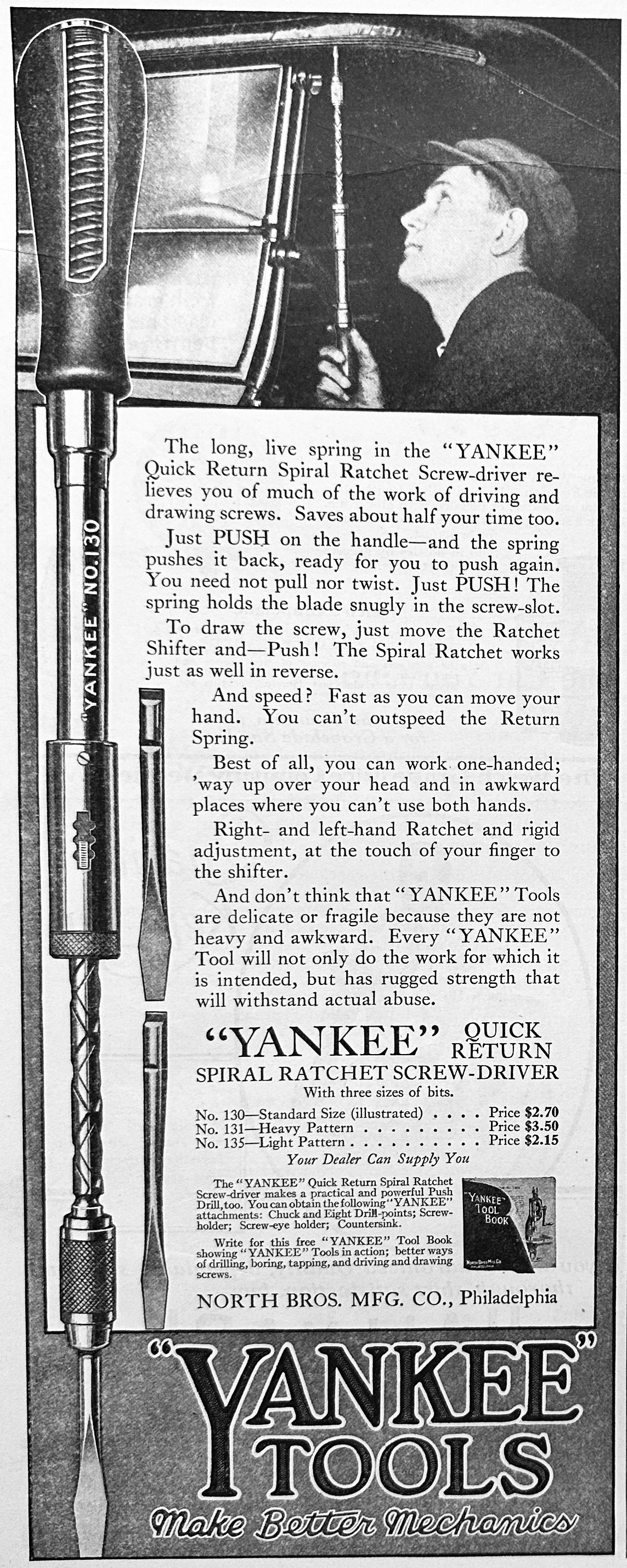 1919 Yankee Tool - Quick Return Spiral Ratchet Screw Driver - Push Drill Ad #1981