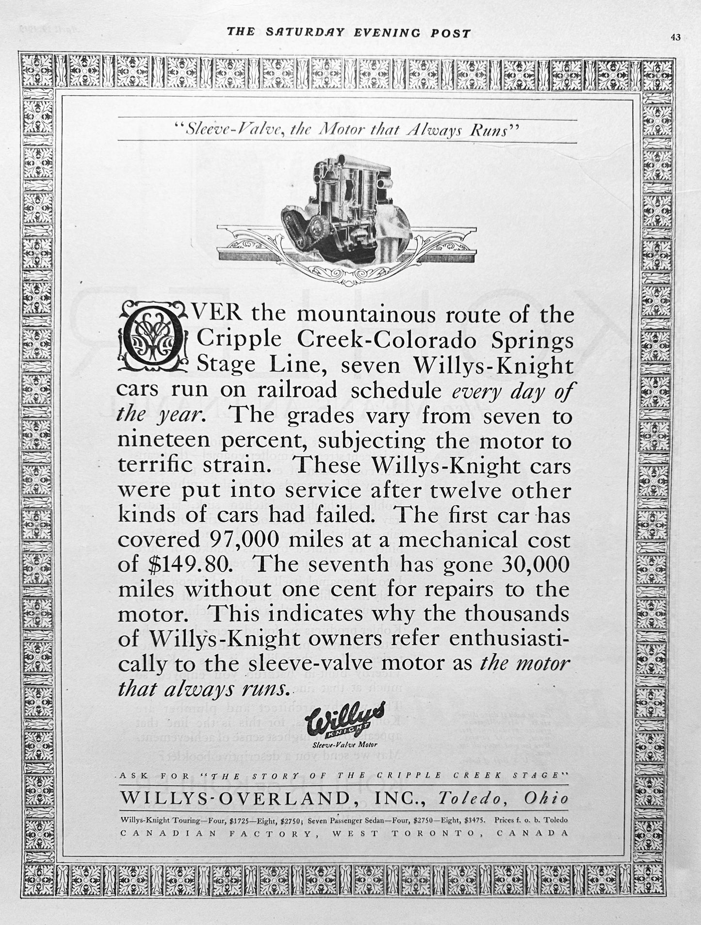 1919 Willy's-Overland -"Sleeve-Valve, the Motor that Always Runs" Ad #1976